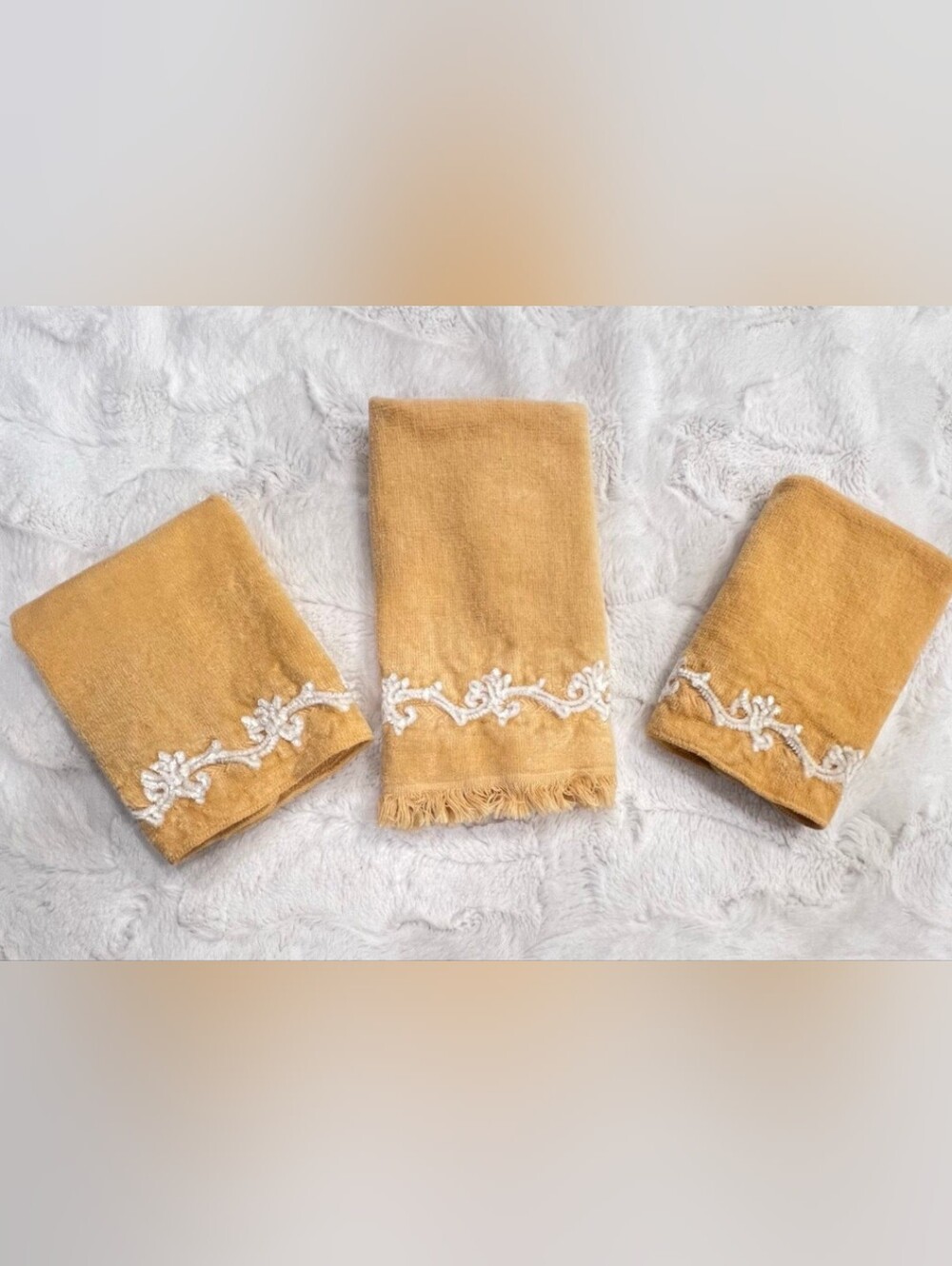 Mustard Yellow Embroidered  Towel Set